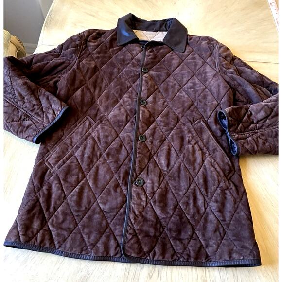 VTG 90s Quilted Brown Leather Wool Jacket Italian Designer Gimo’s Chore Coat L - Picture 11 of 16